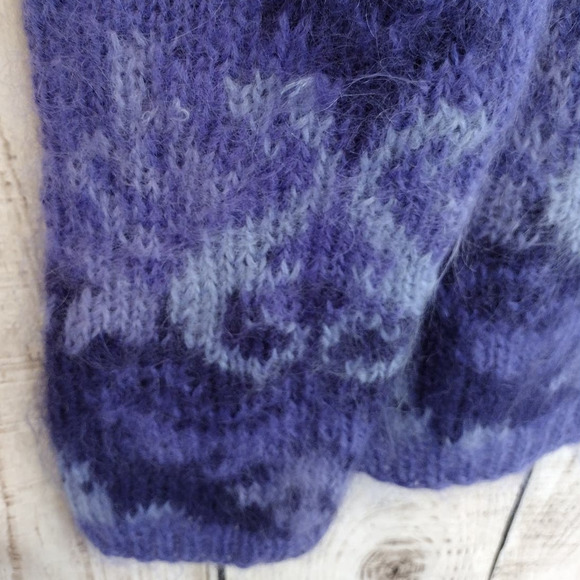 Talbots | Vintage Purple Soft & Fuzzy Mohair-Blend Hand-Knit Cardigan Sweater - Picture 5 of 14